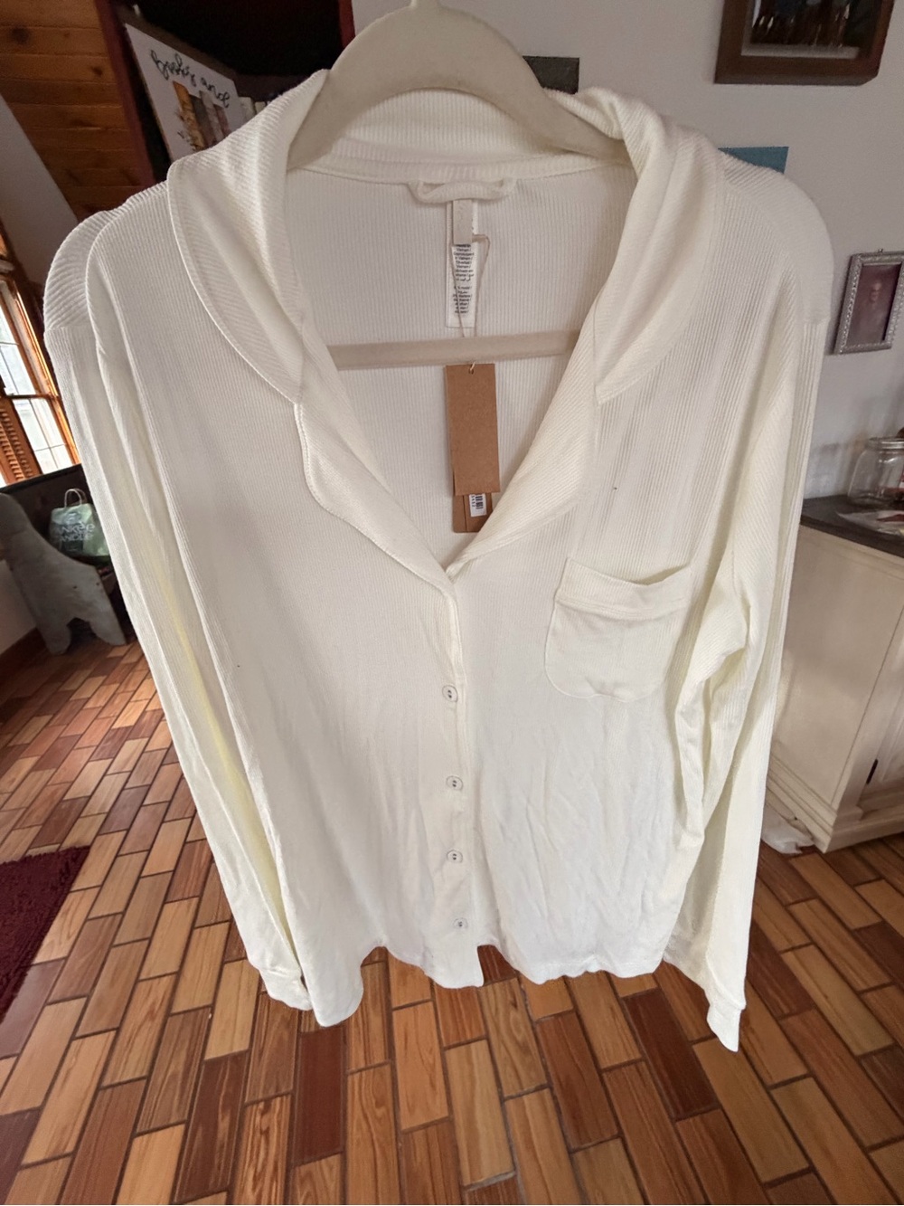 SKIMS Cream Button-Front Hooded Sleep Top